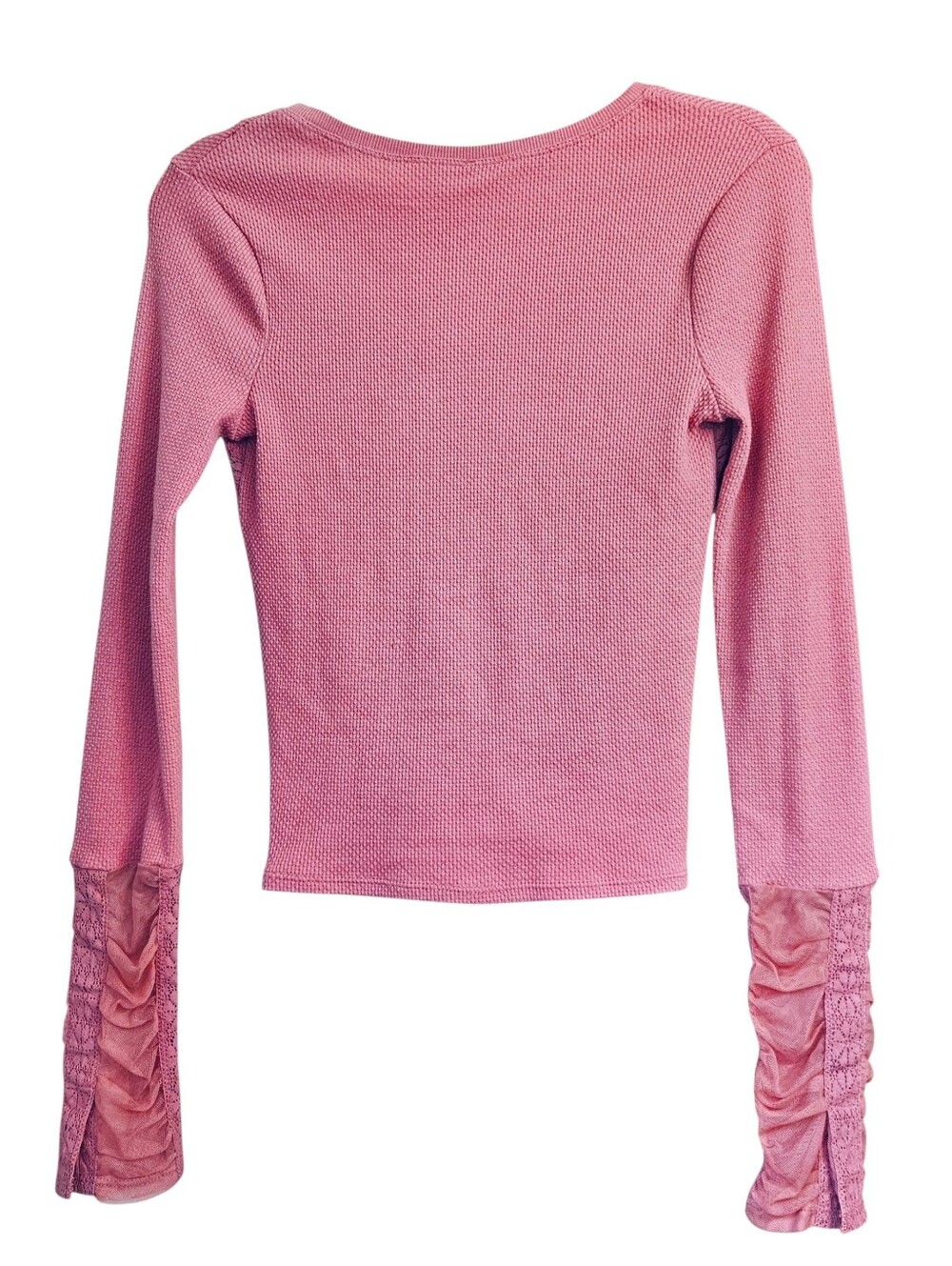 Free People Wear Me Out Ruched Long Sleeve Lace Thermal in Rose Smoke XS NWT - Picture 5 of 6
